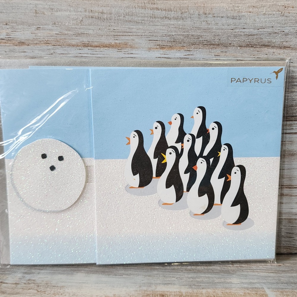 Papyrus Penguin Holiday Greeting Card Glitter Mary Beth Cryan 06086710